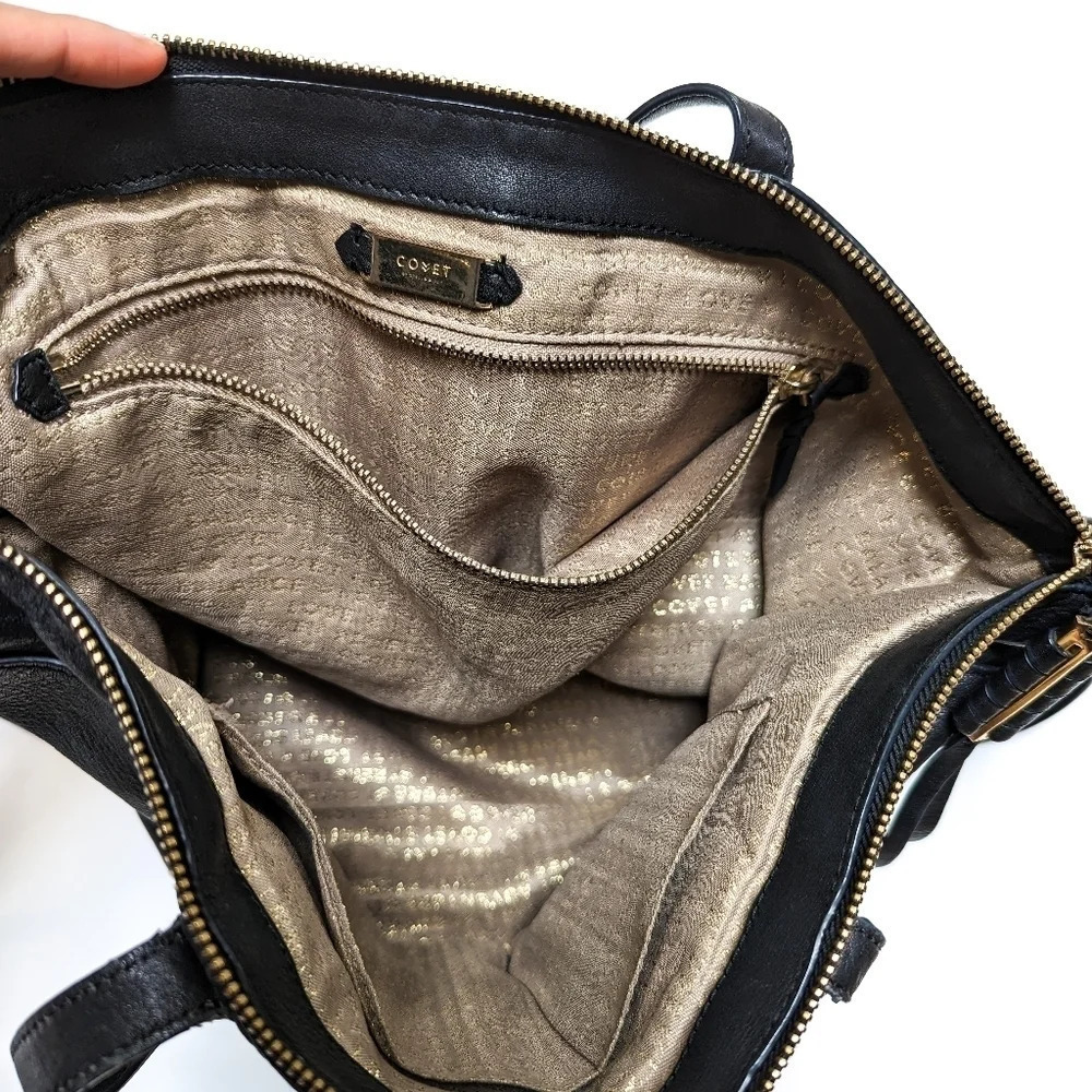 Stella & Dot Black Leather Covet Kensington Tote Bag with Gold Hardware Large - Picture 7 of 8